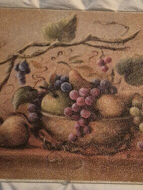 Tempered Glass Cutting Board Vineyard Blessing Bowl w/Grapes Pears Image Nice GC